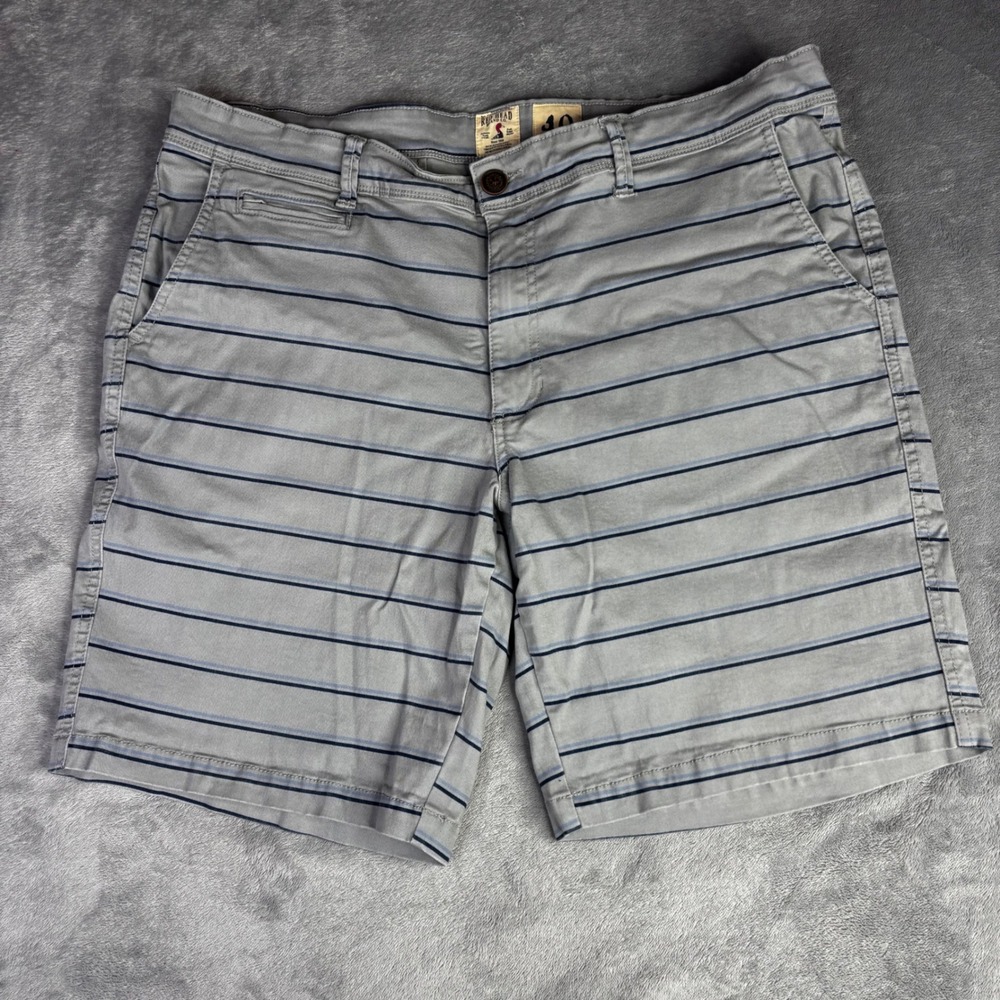 RedHead Striped Shorts Mens 40 Grey Navy Blue Cotton Stretch Chino Casual Summer